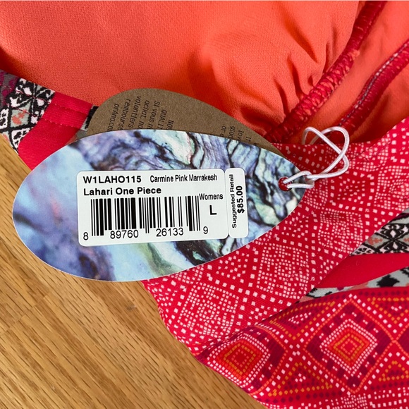 NWT Prana | Lahari Carmine Pink Marrakesh Print Halter One Piece Swimsuit Large - Picture 11 of 16